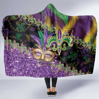 Fleur De Lis Mardi Gras Mask Hooded Blanket 504 NOLA Carnival Feathers Glitter Effect