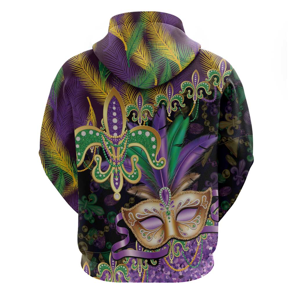 Fleur De Lis Mardi Gras Mask Hoodie 504 NOLA Carnival Feathers Glitter Effect