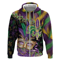 Fleur De Lis Mardi Gras Mask Hoodie 504 NOLA Carnival Feathers Glitter Effect