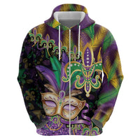 Fleur De Lis Mardi Gras Mask Hoodie 504 NOLA Carnival Feathers Glitter Effect