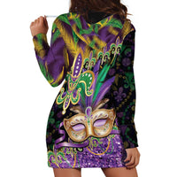 Fleur De Lis Mardi Gras Mask Hoodie Dress 504 NOLA Carnival Feathers Glitter Effect