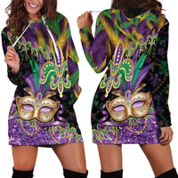 Fleur De Lis Mardi Gras Mask Hoodie Dress 504 NOLA Carnival Feathers Glitter Effect