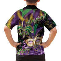 Fleur De Lis Mardi Gras Mask Kid Hawaiian Shirt 504 NOLA Carnival Feathers Glitter Effect
