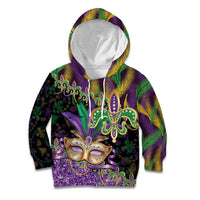 Fleur De Lis Mardi Gras Mask Kid Hoodie 504 NOLA Carnival Feathers Glitter Effect