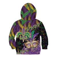 Fleur De Lis Mardi Gras Mask Kid Hoodie 504 NOLA Carnival Feathers Glitter Effect