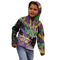 Fleur De Lis Mardi Gras Mask Kid Hoodie 504 NOLA Carnival Feathers Glitter Effect