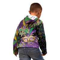 Fleur De Lis Mardi Gras Mask Kid Hoodie 504 NOLA Carnival Feathers Glitter Effect