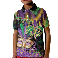 Fleur De Lis Mardi Gras Mask Kid Polo Shirt 504 NOLA Carnival Feathers Glitter Effect