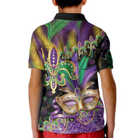 Fleur De Lis Mardi Gras Mask Kid Polo Shirt 504 NOLA Carnival Feathers Glitter Effect