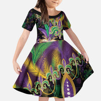 Fleur De Lis Mardi Gras Mask Kid Short Sleeve Dress 504 NOLA Carnival Feathers Glitter Effect