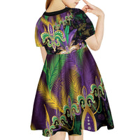 Fleur De Lis Mardi Gras Mask Kid Short Sleeve Dress 504 NOLA Carnival Feathers Glitter Effect