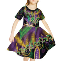 Fleur De Lis Mardi Gras Mask Kid Short Sleeve Dress 504 NOLA Carnival Feathers Glitter Effect