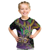 Fleur De Lis Mardi Gras Mask Kid T Shirt 504 NOLA Carnival Feathers Glitter Effect