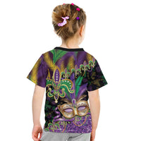 Fleur De Lis Mardi Gras Mask Kid T Shirt 504 NOLA Carnival Feathers Glitter Effect