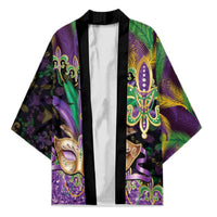 Fleur De Lis Mardi Gras Mask Kimono 504 NOLA Carnival Feathers Glitter Effect