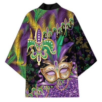 Fleur De Lis Mardi Gras Mask Kimono 504 NOLA Carnival Feathers Glitter Effect