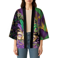 Fleur De Lis Mardi Gras Mask Kimono 504 NOLA Carnival Feathers Glitter Effect