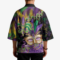Fleur De Lis Mardi Gras Mask Kimono 504 NOLA Carnival Feathers Glitter Effect