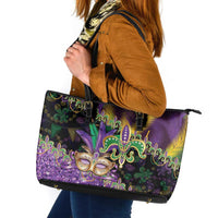 Fleur De Lis Mardi Gras Mask Leather Tote Bag 504 NOLA Carnival Feathers Glitter Effect