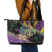 Fleur De Lis Mardi Gras Mask Leather Tote Bag 504 NOLA Carnival Feathers Glitter Effect