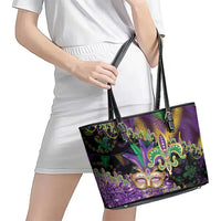 Fleur De Lis Mardi Gras Mask Leather Tote Bag 504 NOLA Carnival Feathers Glitter Effect