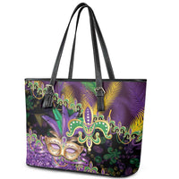Fleur De Lis Mardi Gras Mask Leather Tote Bag 504 NOLA Carnival Feathers Glitter Effect