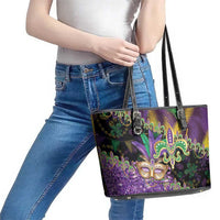 Fleur De Lis Mardi Gras Mask Leather Tote Bag 504 NOLA Carnival Feathers Glitter Effect