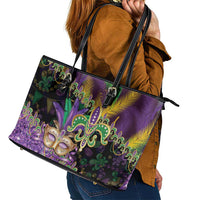 Fleur De Lis Mardi Gras Mask Leather Tote Bag 504 NOLA Carnival Feathers Glitter Effect