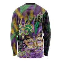 Fleur De Lis Mardi Gras Mask Long Sleeve Shirt 504 NOLA Carnival Feathers Glitter Effect