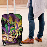 Fleur De Lis Mardi Gras Mask Luggage Cover 504 NOLA Carnival Feathers Glitter Effect