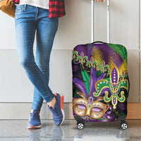 Fleur De Lis Mardi Gras Mask Luggage Cover 504 NOLA Carnival Feathers Glitter Effect