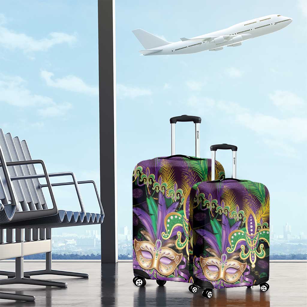 Fleur De Lis Mardi Gras Mask Luggage Cover 504 NOLA Carnival Feathers Glitter Effect