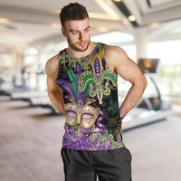 Fleur De Lis Mardi Gras Mask Men Tank Top 504 NOLA Carnival Feathers Glitter Effect