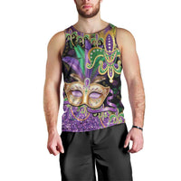 Fleur De Lis Mardi Gras Mask Men Tank Top 504 NOLA Carnival Feathers Glitter Effect