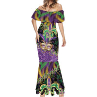 Fleur De Lis Mardi Gras Mask Mermaid Dress 504 NOLA Carnival Feathers Glitter Effect
