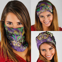 Fleur De Lis Mardi Gras Mask Neck Gaiter 504 NOLA Carnival Feathers Glitter Effect