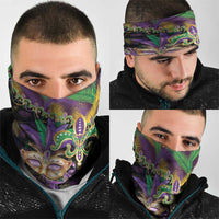 Fleur De Lis Mardi Gras Mask Neck Gaiter 504 NOLA Carnival Feathers Glitter Effect