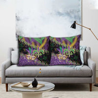Fleur De Lis Mardi Gras Mask Pillow Cover 504 NOLA Carnival Feathers Glitter Effect