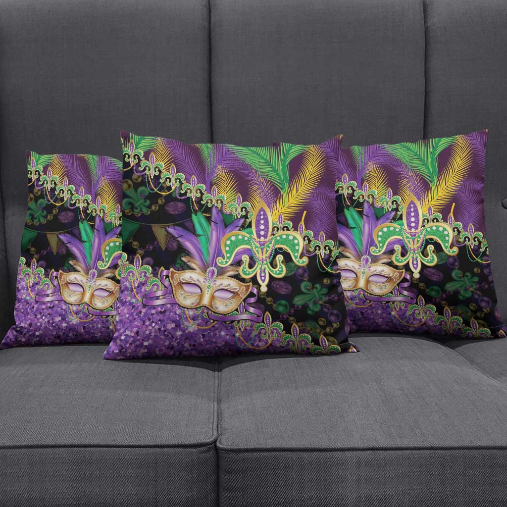 Fleur De Lis Mardi Gras Mask Pillow Cover 504 NOLA Carnival Feathers Glitter Effect