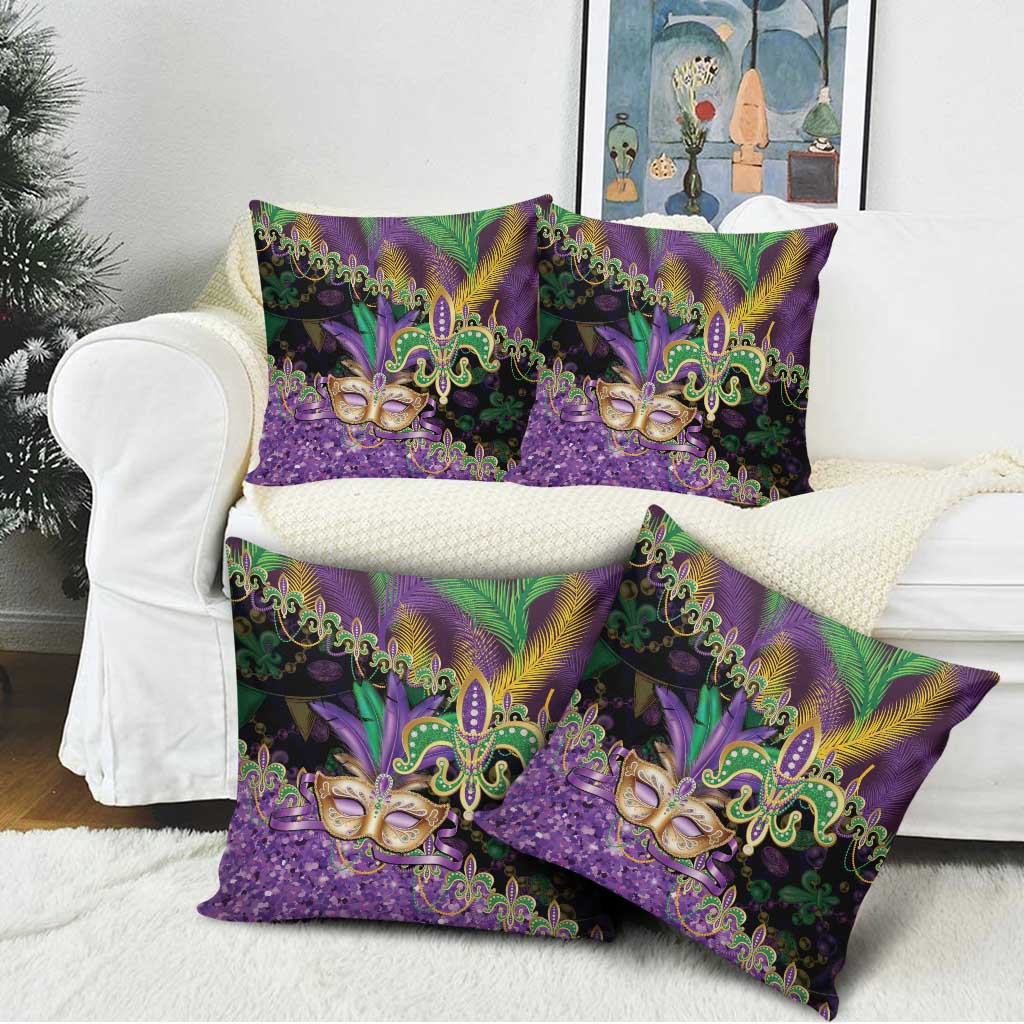 Fleur De Lis Mardi Gras Mask Pillow Cover 504 NOLA Carnival Feathers Glitter Effect
