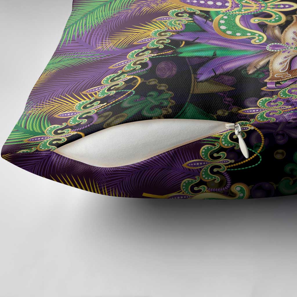Fleur De Lis Mardi Gras Mask Pillow Cover 504 NOLA Carnival Feathers Glitter Effect