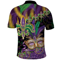 Fleur De Lis Mardi Gras Mask Polo Shirt 504 NOLA Carnival Feathers Glitter Effect
