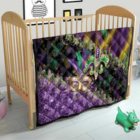 Fleur De Lis Mardi Gras Mask Quilt 504 NOLA Carnival Feathers Glitter Effect