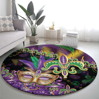 Fleur De Lis Mardi Gras Mask Round Carpet 504 NOLA Carnival Feathers Glitter Effect