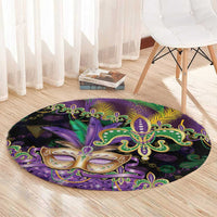 Fleur De Lis Mardi Gras Mask Round Carpet 504 NOLA Carnival Feathers Glitter Effect