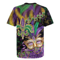 Fleur De Lis Mardi Gras Mask Rugby Jersey 504 NOLA Carnival Feathers Glitter Effect