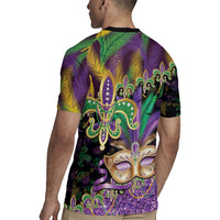 Fleur De Lis Mardi Gras Mask Rugby Jersey 504 NOLA Carnival Feathers Glitter Effect
