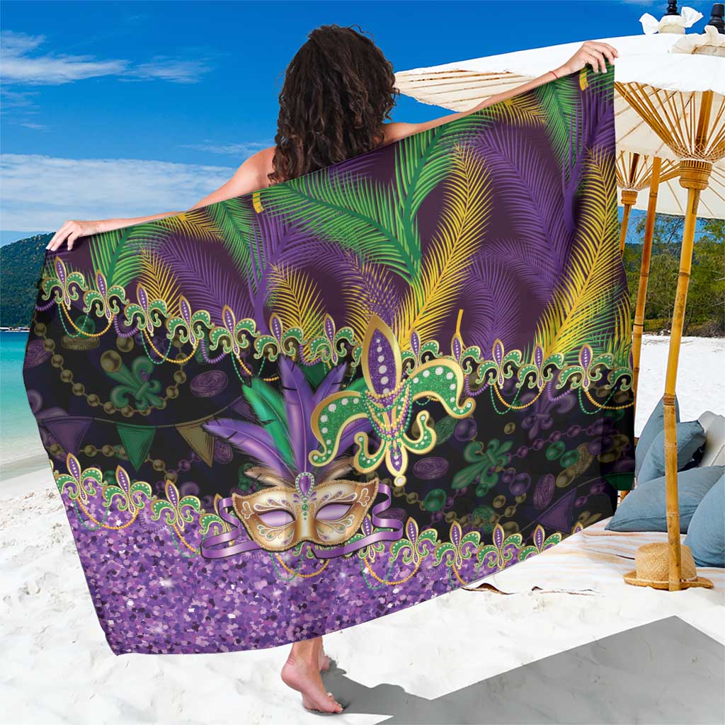 Fleur De Lis Mardi Gras Mask Sarong 504 NOLA Carnival Feathers Glitter Effect