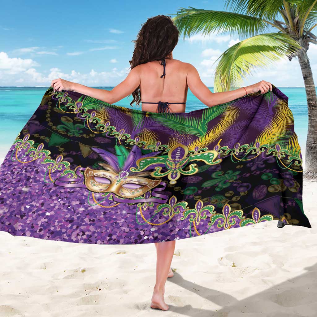 Fleur De Lis Mardi Gras Mask Sarong 504 NOLA Carnival Feathers Glitter Effect