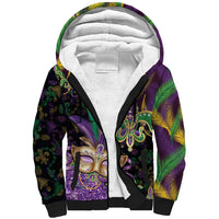 Fleur De Lis Mardi Gras Mask Sherpa Hoodie 504 NOLA Carnival Feathers Glitter Effect
